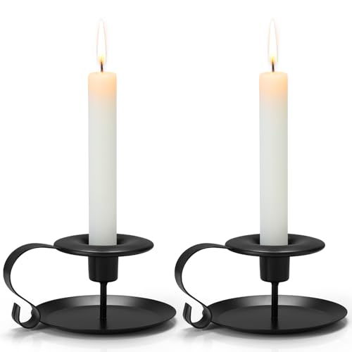 Taper Candle Holders, 2 Count Candlestick Holders, Black Candle Sticks Holder Decor for Thanksgiving Christmas