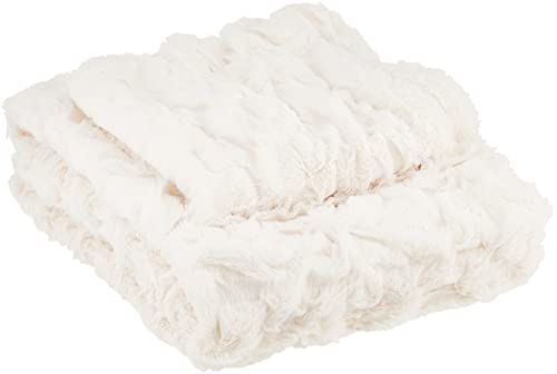 Comfort Spaces Ruched Faux Fur Plush 3 Piece Throw Blanket Set Ultra Soft Fluffy with 2 Square Pillow Covers, 50'x60', Ivory