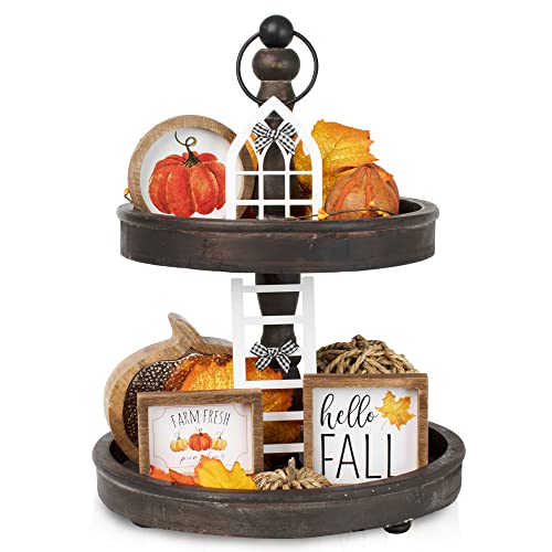 The Ultimate Farmhouse Fall Tiered Tray Decor Set - Beautiful Year Round Seasonal & Halloween Holiday Decoration Bundle - The Perfect Summer Centerpiece Design for Home & Kitchen Decor