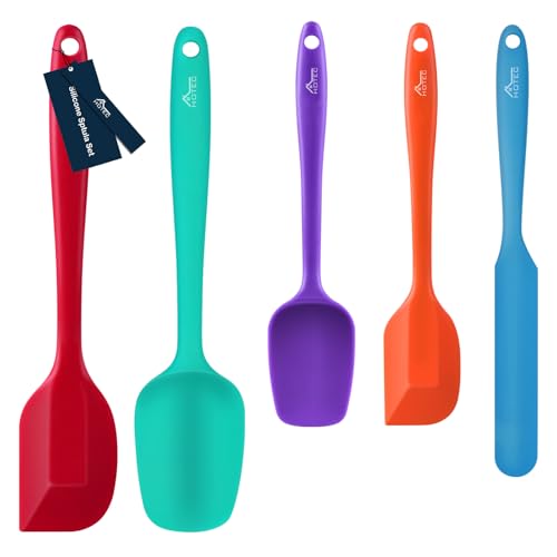 HOTEC Food Grade Silicone Rubber Spatula Set for Baking, Cooking, and Mixing High Heat Resistant Non Stick Dishwasher Safe BPA-Free Multicolor Set of 5