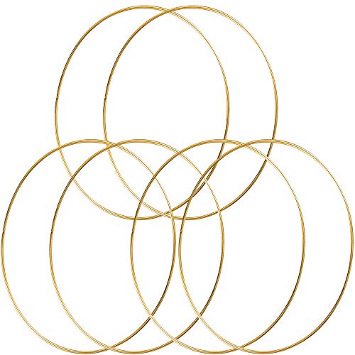 HOHIYA 6 Pcs 14 Inch Metal Floral Hoop Wedding for Table Wreath Rings Large Gold Craft for Making Decor Dream Catcher and DIY Wall Hanging 4mm Wire Taiwan Made