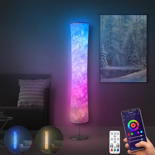 Torchlet Modern Floor Lamp, RGB Color Changing Led Smart Lamp Alexa APP Control with DIY Mode, Music Sync and White Fabric Shade, Standing Lamp for Living/Game Room Bedroom