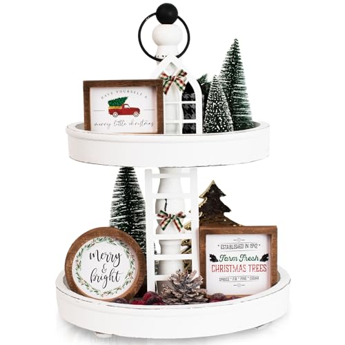 The Ultimate Farmhouse Christmas Tiered Tray Decor Set - Beautiful Year Round Seasonal & Halloween Holiday Decoration Bundle - The Perfect Fall Centerpiece Design for Home & Kitchen Decor