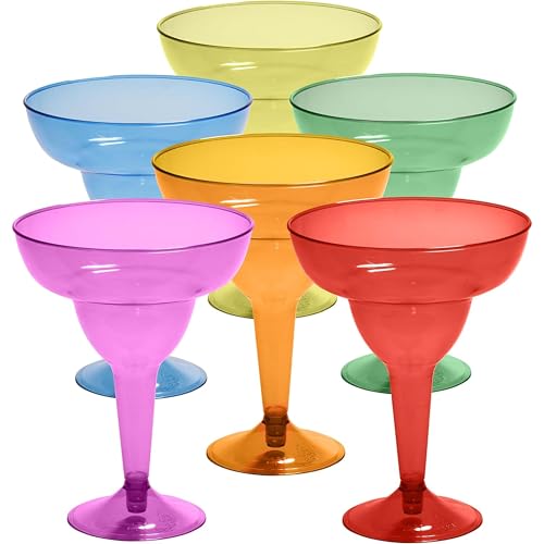 Prestee Multicolor Disposable 48 Plastic Margarita Glasses - 12 oz Hard Cocktail Cups for Cinco de Mayo Fiesta, Taco Party & Mexican Decorations - Fiesta Party Decorations - Large (Pack of 48)