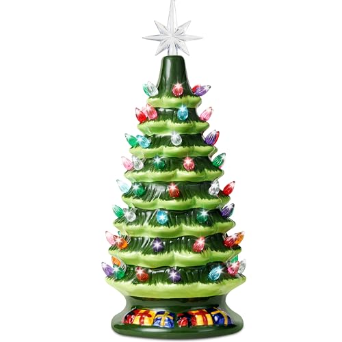 Joiedomi 15' Tabletop Prelit Ceramic Christmas Tree with 70 Multicolor Lights, Hand-Painted Ceramic Tabletop Christmas Tree for Christmas Holiday Indoor Decorations