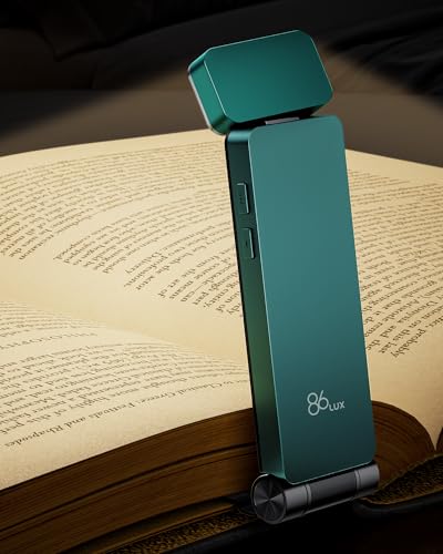 86lux Reading Light, Rechargable Book Light for Reading in Bed, Ultralight Clip-on LED Bookmark Lamp with 3 Amber Colors & Stepless Dimming for Night Reading for Book Lovers, Kids, Green