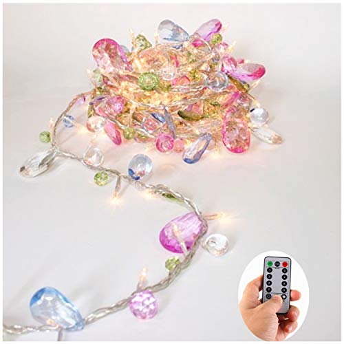 Battery Operated Fairy String Lights, Acrylic Gems Jewels String Lights with Remote 8 Modes Timer Function,30 Warm White LED Battery Powered Fairy Lights for Bedroom Party Decor