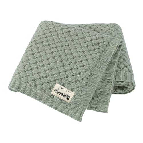 mimixiong Baby Blanket Knitted Soft Swaddling Receiving Baby Blankets for Crib Stroller Sage Green 40x30 Inch