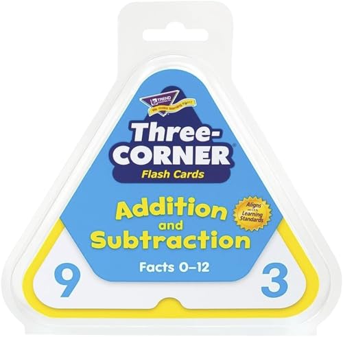 Trend Enterprises: Three-Corner Addition and Subtraction Flash Cards, Interactive Self-Checking Cards, Exciting Way for Everyone to Learn, 48 Two-Sided Cards Included, Ages 6 and Up