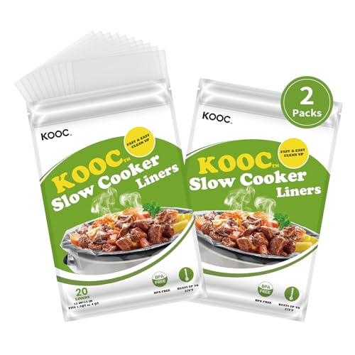 KOOC Slow Cooker Liners 13x21 inch 20 Count Large Size Cooking Bags Cook Pot Liners Disposable Bags Fit 3QT to 8.5QT Slow Cooker BPA Free