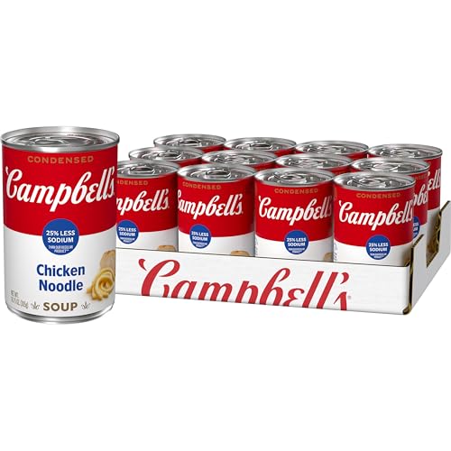 Campbell’s Condensed 25% Less Sodium Chicken Noodle Soup, 10.75 oz Can (Pack of 12)