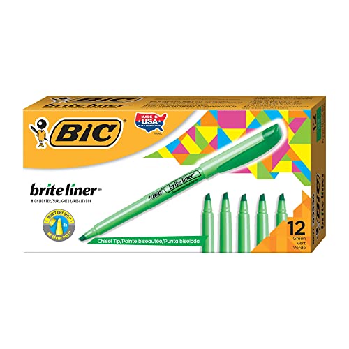 BIC Brite Liner Highlighter, Chisel Tip, Green, 12-Count (BL11-GREEN)
