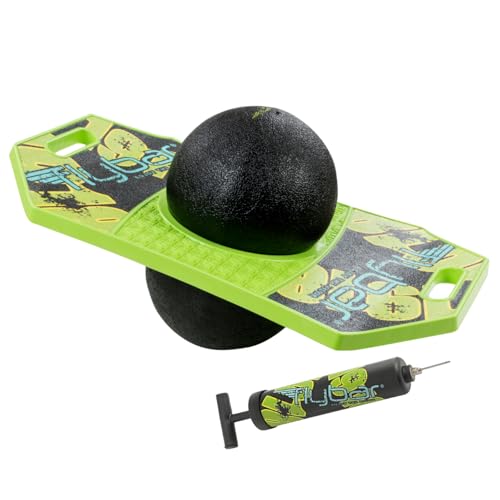 Flybar Pogo Trick Ball for Kids, Trick Bounce Board for Boys and Girls Ages 6+, Up to 160 lbs, Includes Pump, Easy to Carry Handle, Durable Plastic Deck Indoor, Outdoor Toy Pogo Jumper (Green Mean)