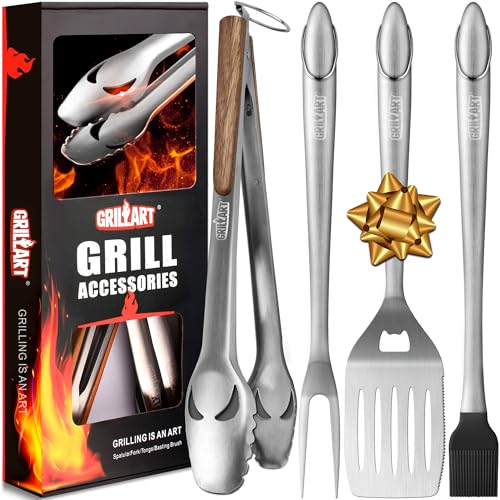 GRILLART BBQ Tools Grill Tools Set -18Inch Grilling Tools BBQ Set - Grill Accessories w/BBQ Tongs, Spatula, Fork, Brush- Stainless Grill Kit Grilling Set - Gift Ideas BBQ Accessories Gifts for Men Dad