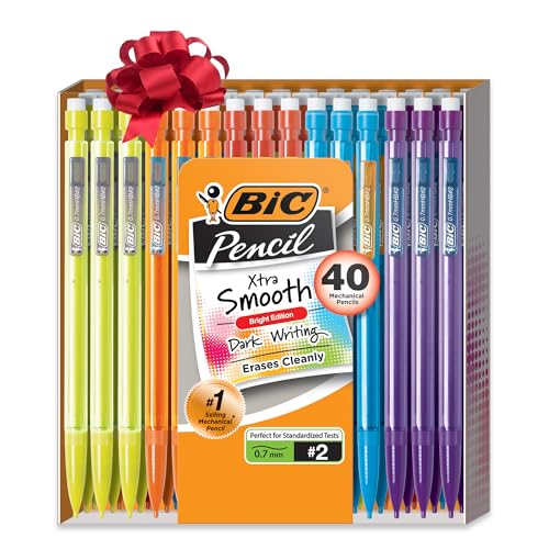 BIC Xtra Smooth Mechanical Pencils with Erasers, Bright Edition Medium Point (0.7mm), Writes Smooth & Dark, Doesn't Smudge, Erases Cleanly, 40-Count Gift Set in Assorted Colors