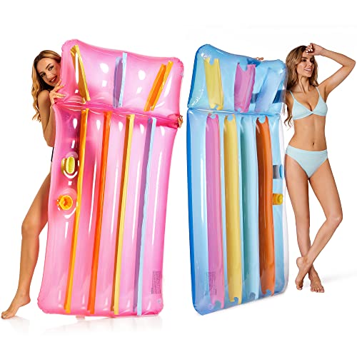 Zcaukya Inflatable Pool Float, 65 x 33 x 8 Inch Inflatable Pool Lounger for Adults, Swimming Pool Inflatable Floating Mat for Summer Parties, Blue & Pink