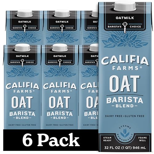 Califia Farms - Oat Barista Blend Oat Milk, 32 Oz (Pack of 6), Shelf Stable, Dairy Free, Plant Based, Vegan, Gluten Free, Non GMO, High Calcium, Milk Frother, Creamer, Oatmilk