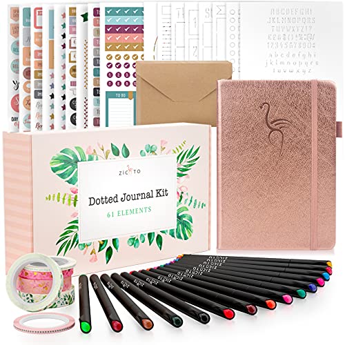 feela Dotted Journal Kit, Dot Grid Journal Hardcover Planner Notebook Set  For Beginners Women Girls Note Taking with Journaling Supplies Stencils