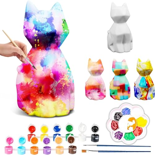 Paint Your Own Cat Lamp Art Kit, DIY Geometric Cat Lamp Night Light, Animals Toys Night Light, Gifts Crafts for Teens Girls Boys, Art and Crafts Painting Kit for Kids Ages 3 4 5 6 7 8 9 10 11 12+