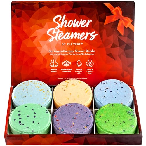 Cleverfy Shower Steamers Aromatherapy - Variety Pack of 6 Shower Bombs with Essential Oils. Personal Care and Relaxation Birthday Gifts for Women and Men. Red Set