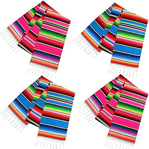 Habbi Mexican Table Runner, 4 Pack 14 x 110 Inch, Large Mexican Party Decoration Table Runner, Fiesta Themed Cinco de Mayo, Fiesta Party Decorations