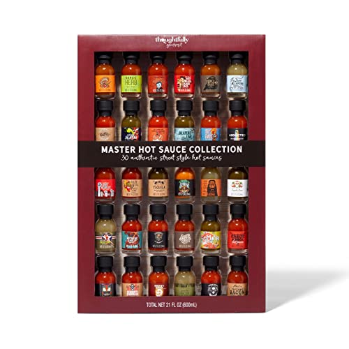 Thoughtfully Gourmet, Master Hot Sauce Collection Sampler Set, Flavors Include Garlic Herb, Apple Whiskey and More, Gift Set of 30