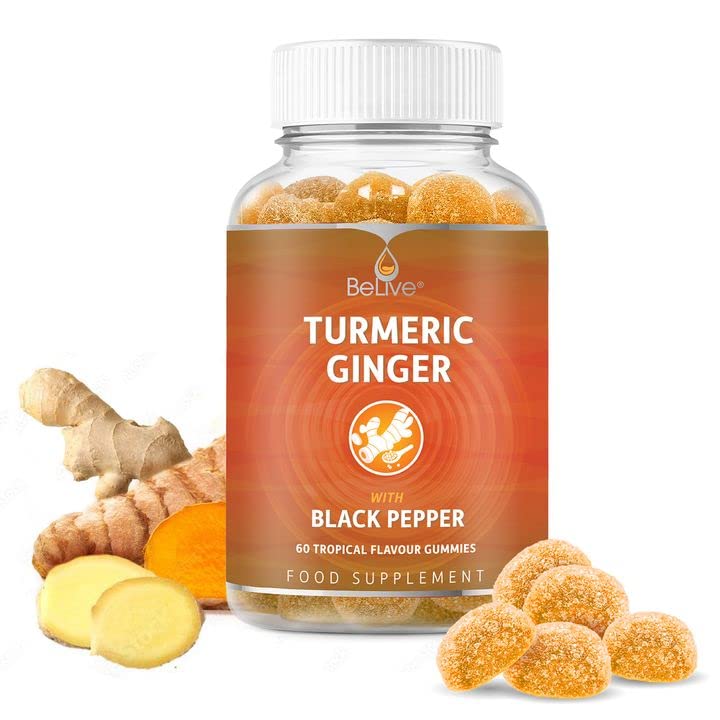 BeLive Turmeric Curcumin with Black Pepper & Ginger - 500 mg of Turmeric and Ginger Supplement for Immune Support, Healthy Skin, and Joint Health - Tropical Flavor | 60 Count