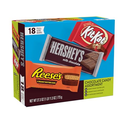 HERSHEY'S, KIT KAT and REESE'S Assorted Milk Chocolate Candy Variety Box, 27.3 oz (18 Count)