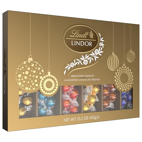 Lindt LINDOR Holiday Deluxe Assorted Chocolate Candy Truffles Gift Box, 15.2 oz.