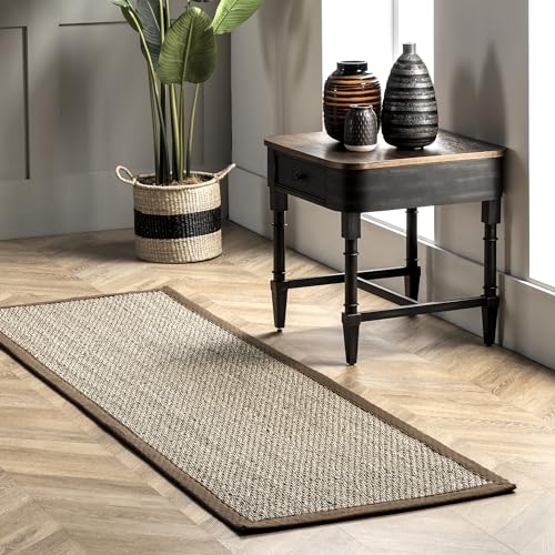 nuLOOM 2x6 Elijah Seagrass Area Rug, Brown, Solid Farmhouse Style, Cotton Bordered, Basketweave, Natural Fiber, For Bedroom, Dining Room, Living Room, Hallway, Office, Kitchen, Entryway