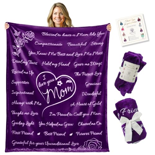 Gifts for Mom, Blanket for Mom Gifts, Mom Birthday Gifts from Daughter & Son, I Love You Mother Daughter Gift Ideas, Throw Blanket 65' × 50' (Purple)