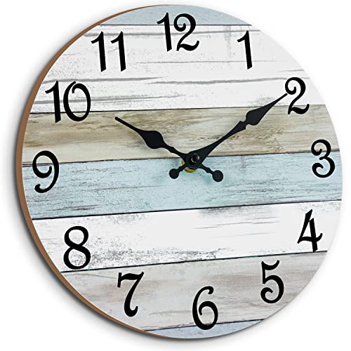 CHYLIN Wall Clock 12 Inch Bathroom Clock, Rustic Wall Clocks Battery Operated, Silent Non Ticking Wooden Coastal Beach Clock for Kitchen, Living Room, Bedroom (White)