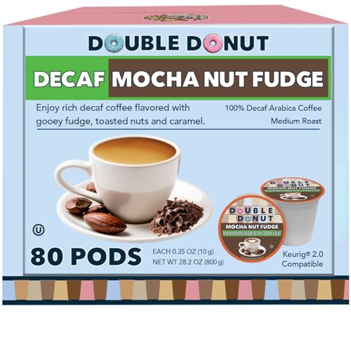 Double Donut Medium Roast Decaf Coffee Pods, Mocha Nut Fudge Flavored, for Keurig K-Cup Machines, 80 Single-Serve Capsules per Box