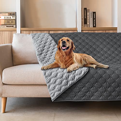 gogobunny 100% Double-Sided Waterproof Dog Bed Cover Pet Blanket Sofa Couch Furniture Protector for Puppy Large Dog Cat, Reversible (52x82 Inch (Pack of 1), Dark Grey/Light Grey)