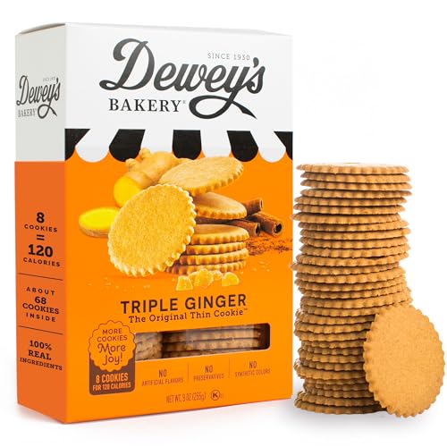 Dewey's Bakery Triple Ginger Cookie Thins | No Artificial Flavors, Synthetic Colors or Preservatives | Baked in Small Batches | 9oz (Pack of 1)