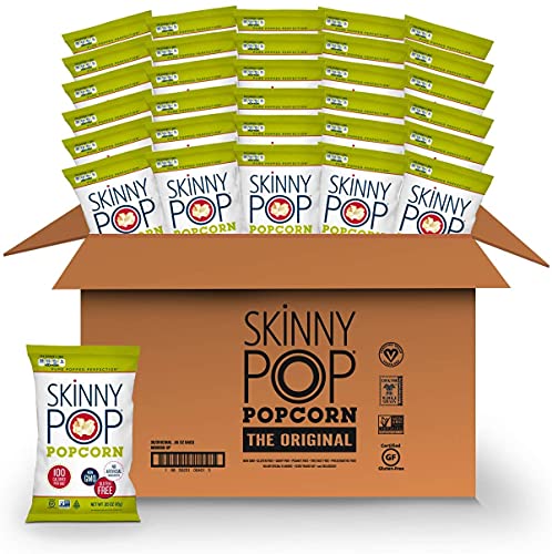 SkinnyPop Original Popcorn, Individual Snack Size Bags, Skinny Pop, Healthy Popcorn Snacks, Gluten Free, 0.65 Ounce (Pack of 30)
