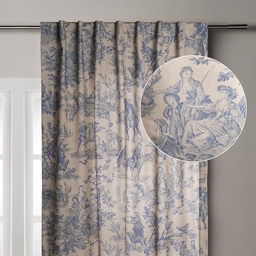 Maison d' Hermine 100% Cotton Curtain - 50'x84' Blue Decorative Curtain - Aesthetic Curtains for Farmhouse, Kitchen & Bedroom - for Spring & Summer - The Miller Collection