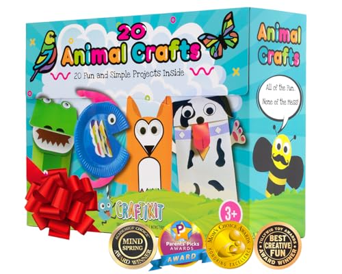 Craftikit® 20 Award-Winning Toddler Arts and Crafts for Kids Ages 3-10 Years, All-Inclusive Animal Craft Kits, Fun Toddler Craft Box for Girls, Boys in Preschool