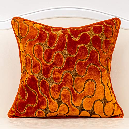 Yangest Orange Square Throw Pillow Cover Wavy Velvet Cushion Cover Modern Zippered Pillowcase for Sofa Couch Bedroom Living Room Chair, 18 x 18 Inch