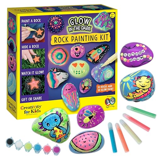 Creativity for Kids Glow in the Dark Rock Painting Kit: Crafts for Kids Ages 6-8+, Painting Rocks Arts and Crafts, Kids Gift