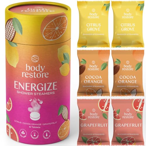 Body Restore Shower Steamers Aromatherapy 6 Pack - Relaxation Birthday Gifts for Women and Men, Travel Essentials, Stress Relief and Self Care - Citrus