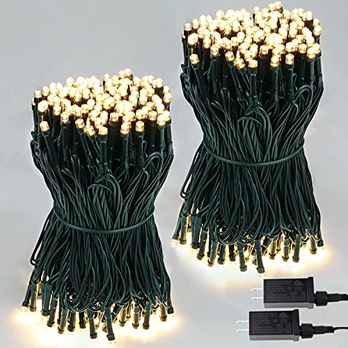 SANJICHA 2-Pack 66FT 200 LED Christmas Lights, Extendable Christmas Tree Lights with Timer & Memory Function, Waterproof Green Wire Outdoor String Lights Indoor with 8 Lighting Modes (Warm White)