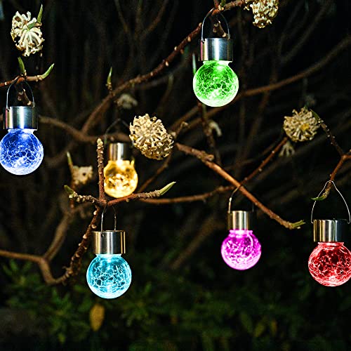 Solpex Hanging Solar Lights Outdoor, 8 Pack Decorative Cracked Glass Ball Light, Solar Powered Waterproof Globe Lighting, Hanging Globe Solar Lights for Garden, Yard, Patio, Lawn, Flower Bed