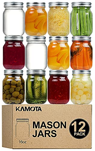 SEWANTA Wide Mouth Mason Jars 16 oz [7 Pack] With mason jar lids and Bands,  mason jars 16 oz - For Canning, Fermenting, Pickling - Jar Décor 