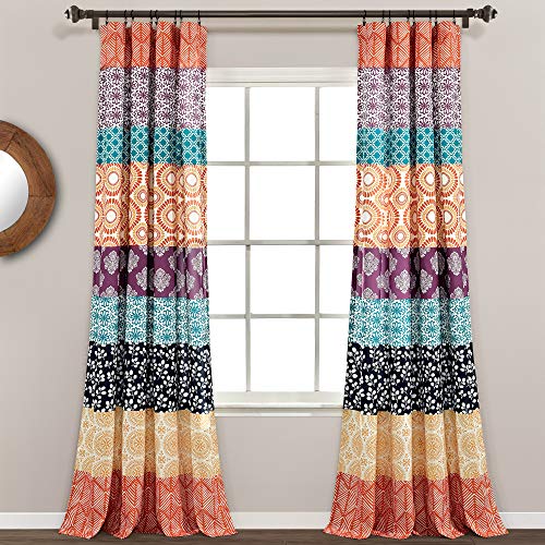 Lush Decor Bohemian Stripe Window Curtain Panels, Pair, 52' W x 95' L, Fuchsia & Orange - Colorful Long Curtains - Maximalist & Boho Decor - Boho Curtains For Bedroom, Living Room & Dining Room