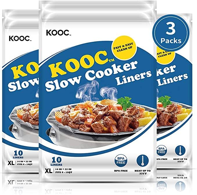 KOOC Slow Cooker Liners 14x22 inch 30 Count Extra Large Size Disposable Pot Liners Cooking Bags Fit 6QT to 10QT Pot BPA Free Fresh Locking Seal Design