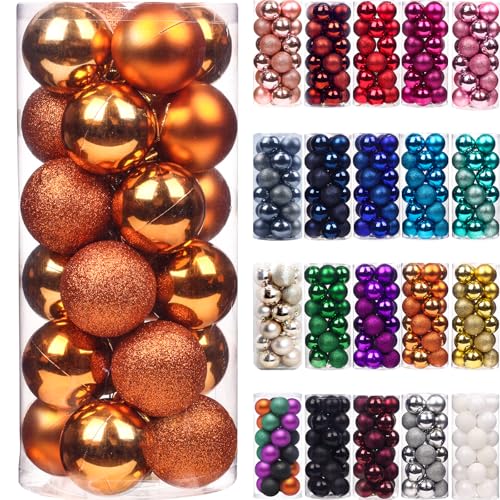 Emopeak 24Pcs Christmas Balls Ornaments for Xmas Christmas Tree - Shatterproof Christmas Tree Decorations Hanging Ball for Holiday Wedding Party Decoration (Orange, 1.57'-4.2CM)