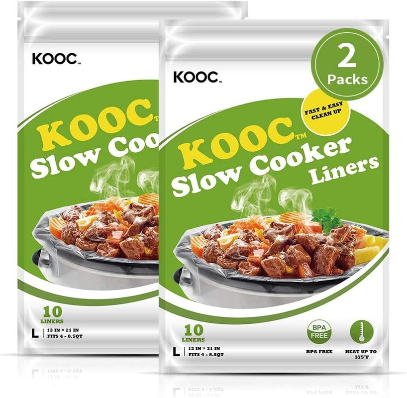 KOOC Slow Cooker Liners 13x21 inch 20 Count Large Size Cooking Bags Cook Pot Liners Disposable Bags Fit 3QT to 8.5QT Slow Cooker BPA Free
