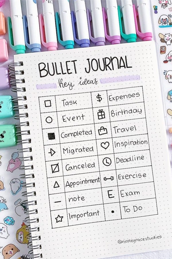 bullet journal key legend 