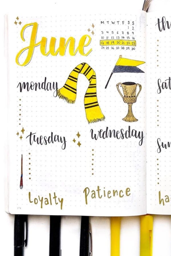cute bujo spread examples with yellow